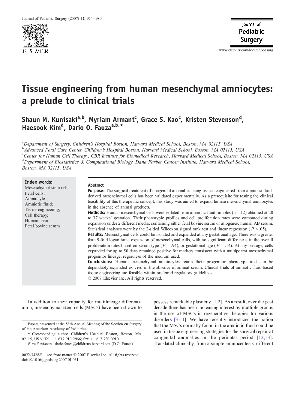 Tissue engineering from human mesenchymal amniocytes: a prelude to clinical trials 