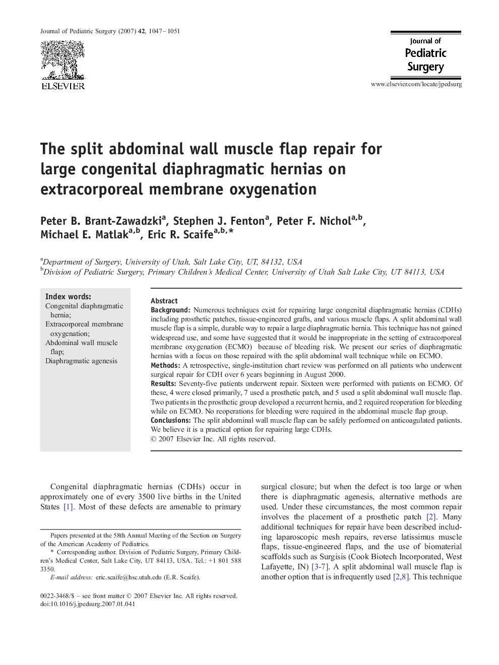 The split abdominal wall muscle flap repair for large congenital diaphragmatic hernias on extracorporeal membrane oxygenation 