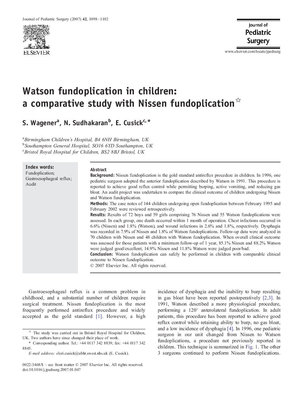 Watson fundoplication in children: a comparative study with Nissen fundoplication 