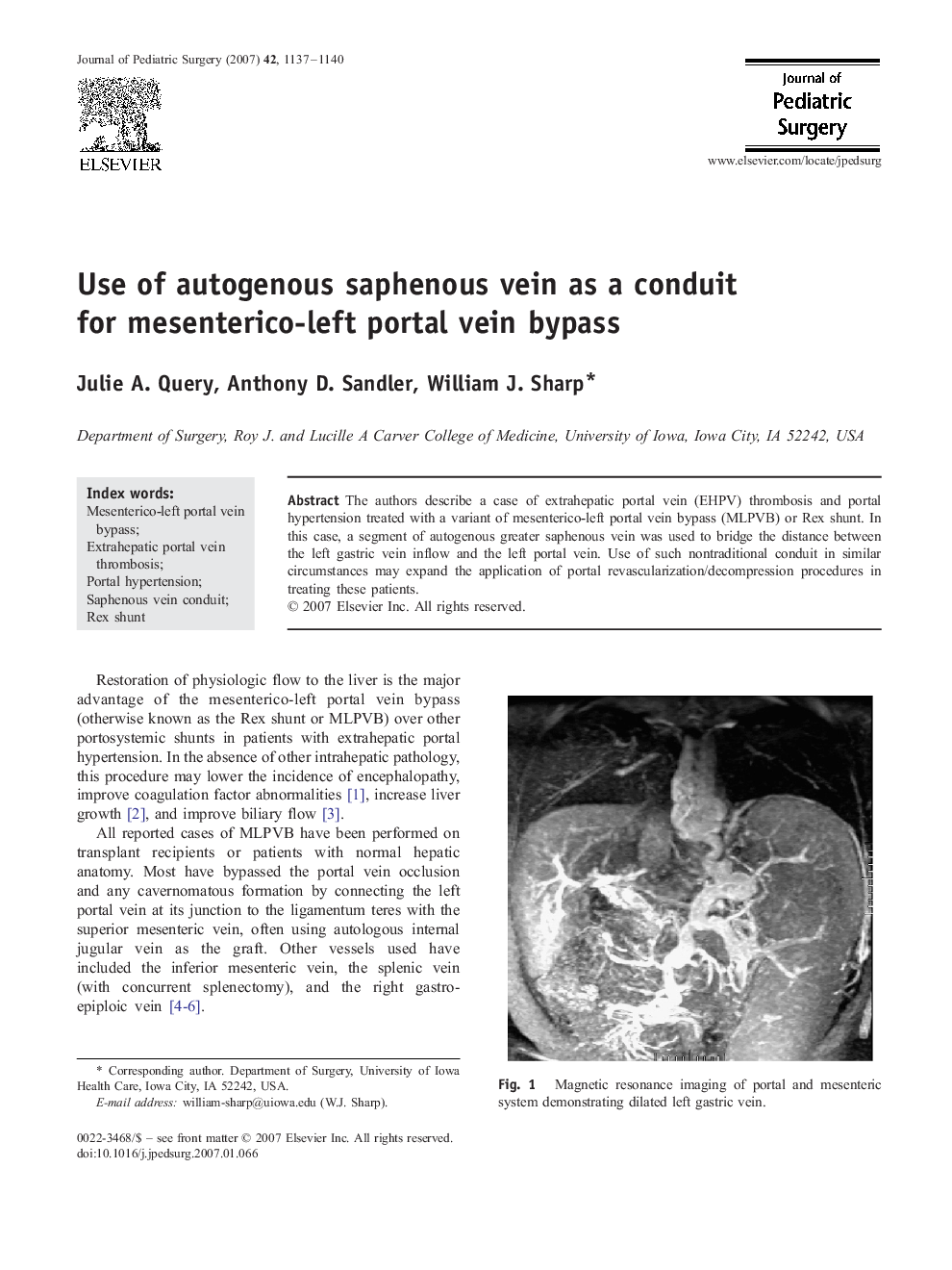 Use of autogenous saphenous vein as a conduit for mesenterico-left portal vein bypass