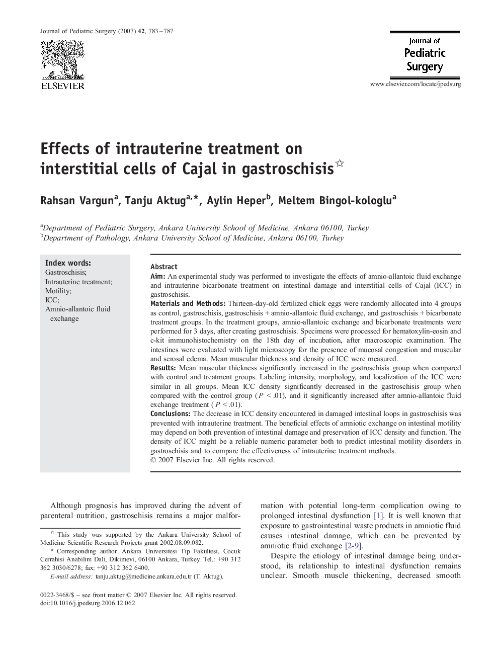 Effects of intrauterine treatment on interstitial cells of Cajal in gastroschisis