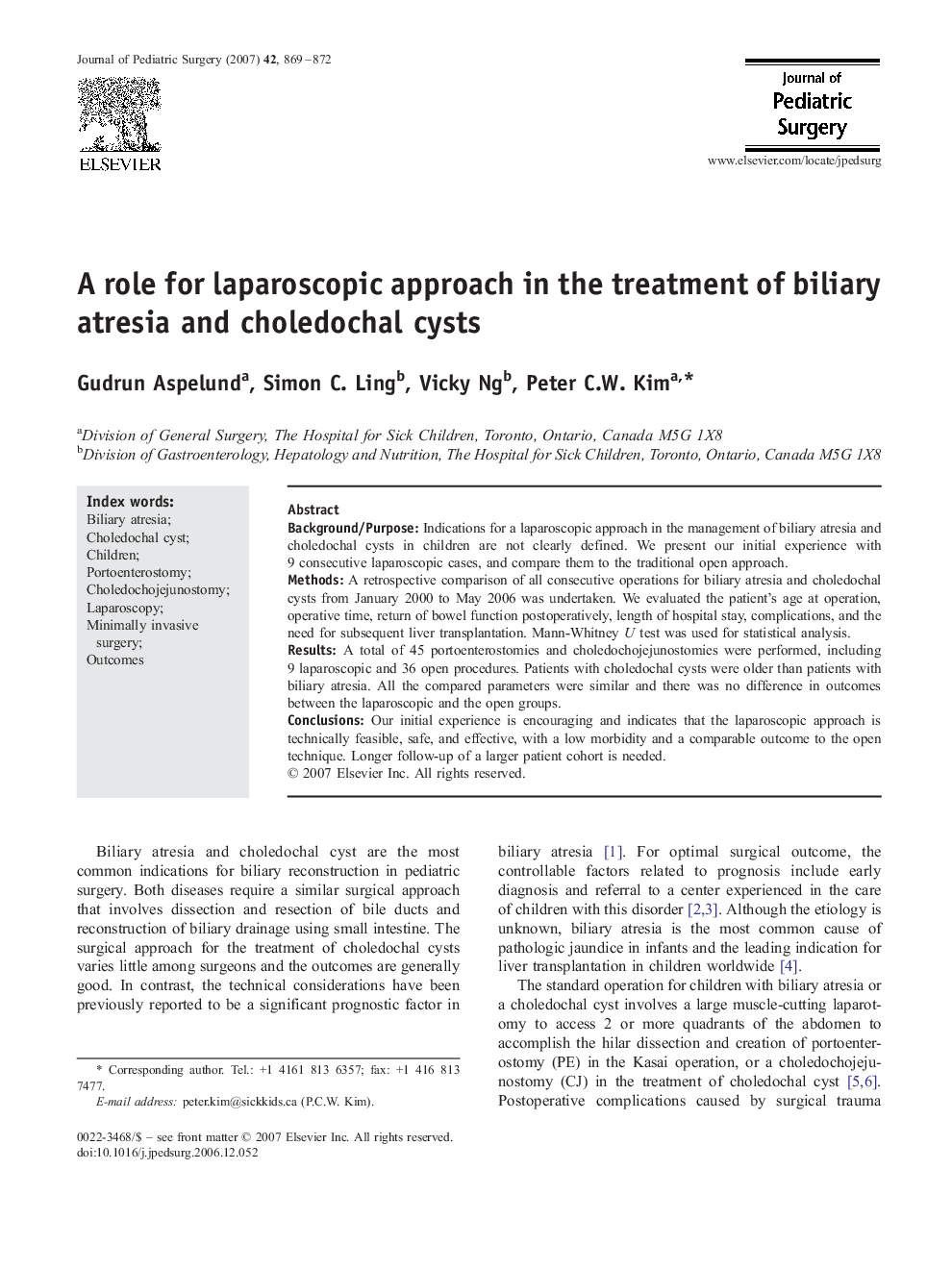 A role for laparoscopic approach in the treatment of biliary atresia and choledochal cysts