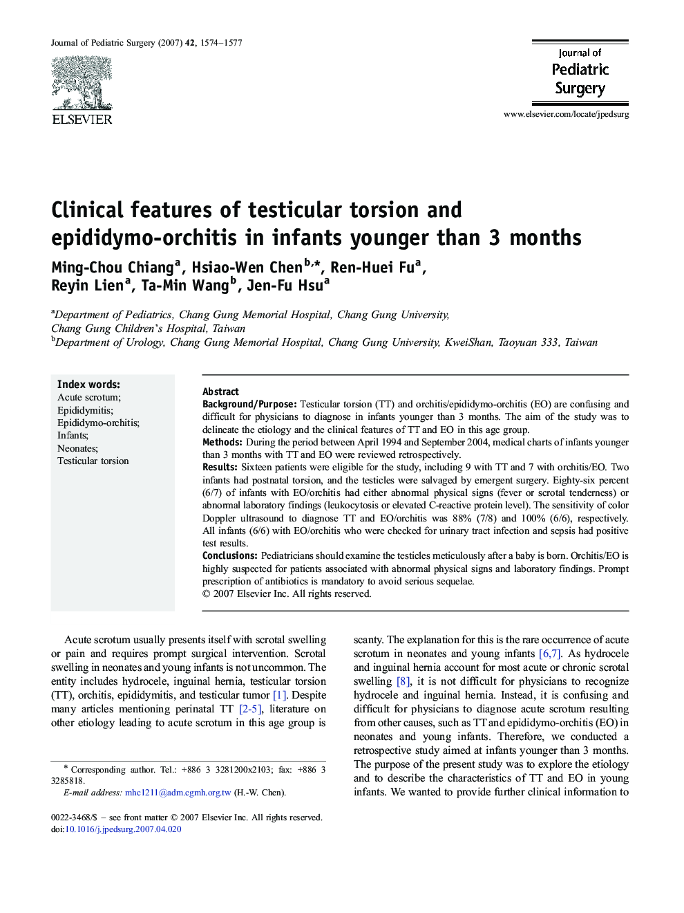 Clinical features of testicular torsion and epididymo-orchitis in infants younger than 3 months