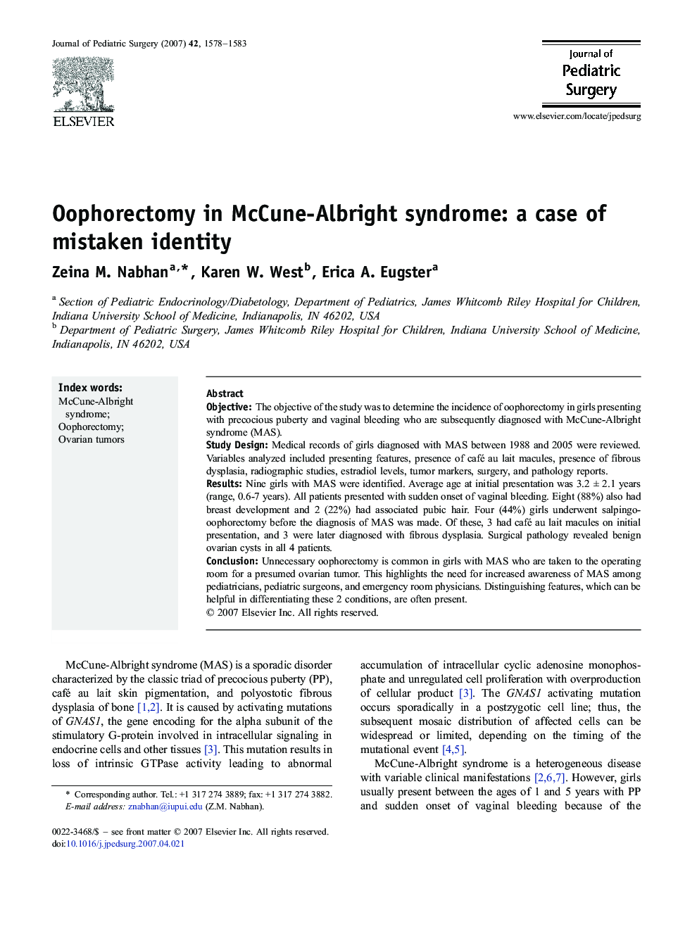 Oophorectomy in McCune-Albright syndrome: a case of mistaken identity