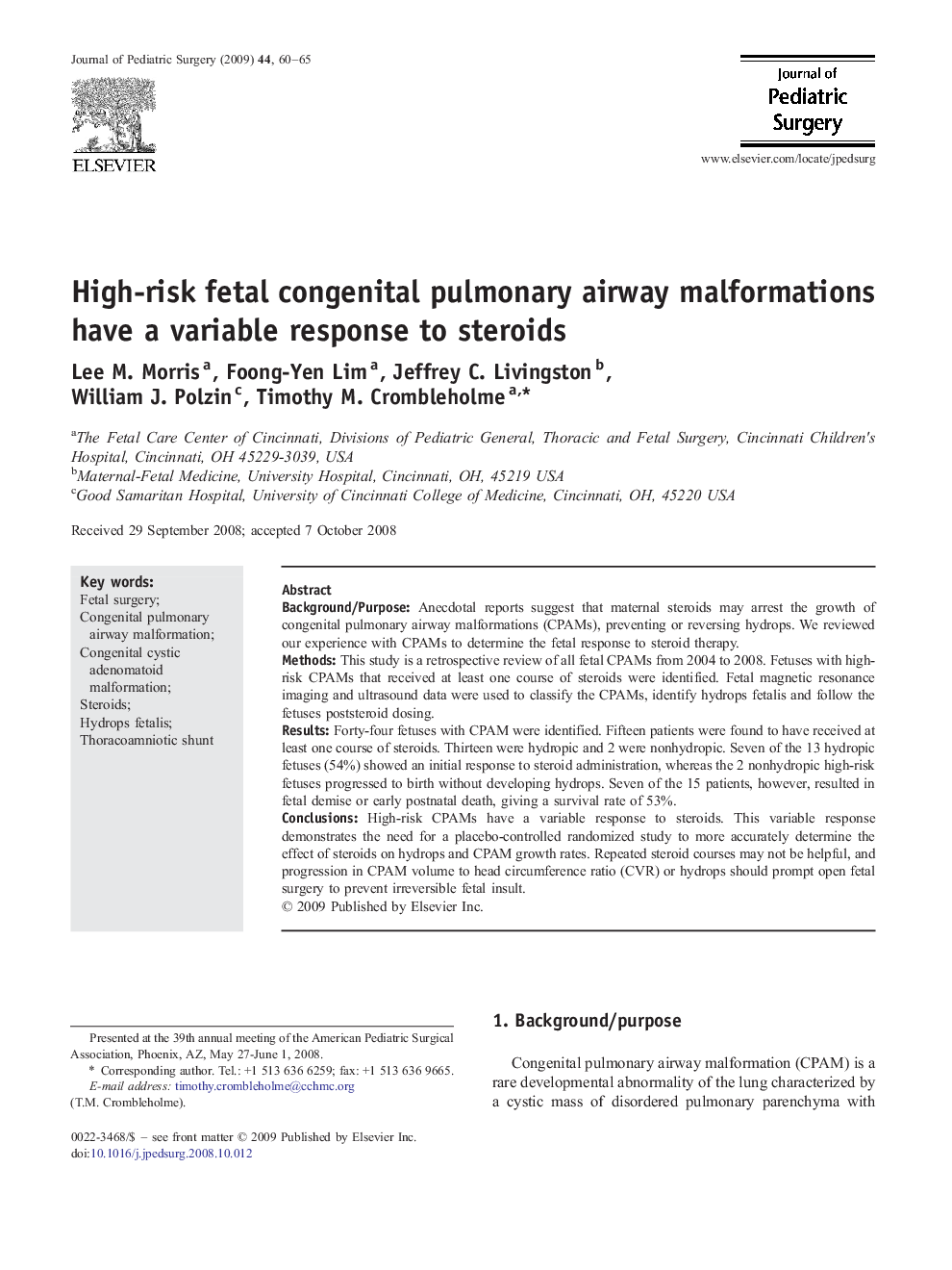 High-risk fetal congenital pulmonary airway malformations have a variable response to steroids 