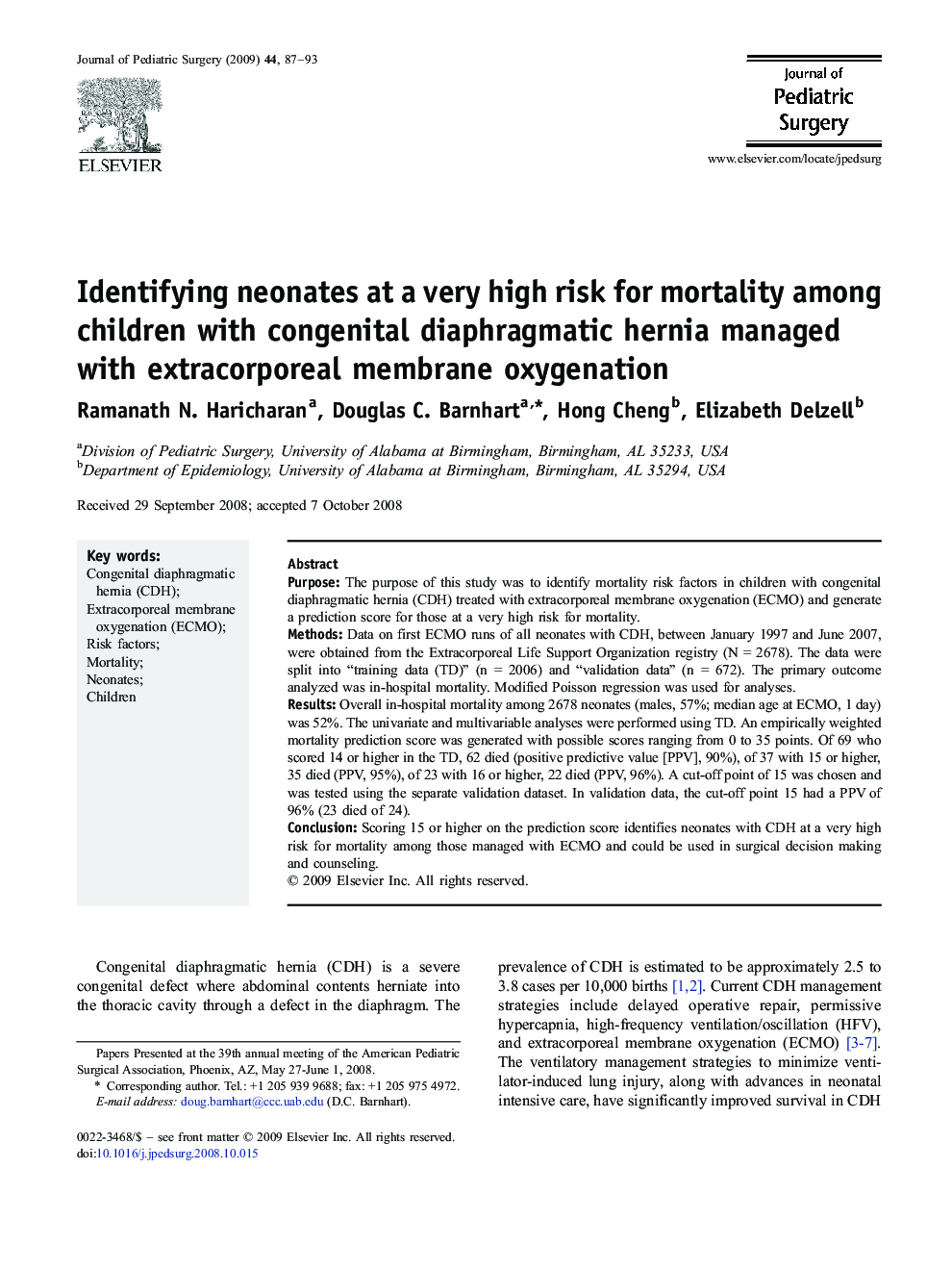 Identifying neonates at a very high risk for mortality among children with congenital diaphragmatic hernia managed with extracorporeal membrane oxygenation