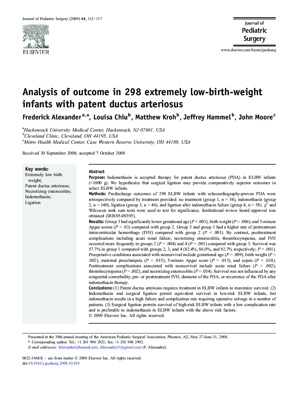 Analysis of outcome in 298 extremely low-birth-weight infants with patent ductus arteriosus 