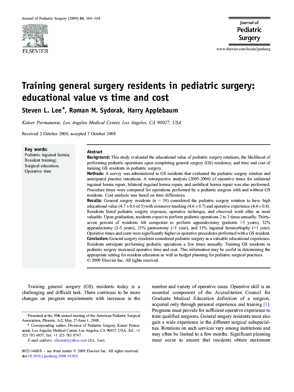 Training general surgery residents in pediatric surgery: educational value vs time and cost 