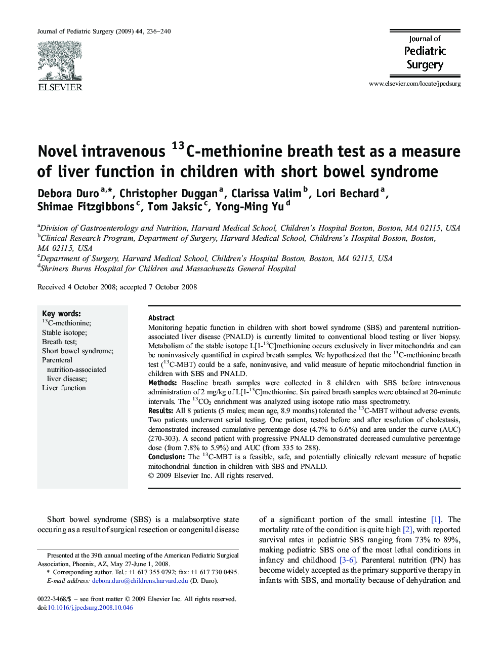 Novel intravenous 13C-methionine breath test as a measure of liver function in children with short bowel syndrome 