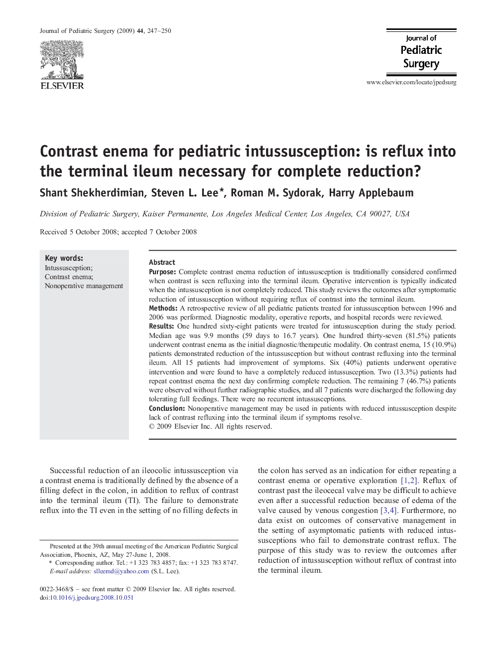 Contrast enema for pediatric intussusception: is reflux into the terminal ileum necessary for complete reduction? 