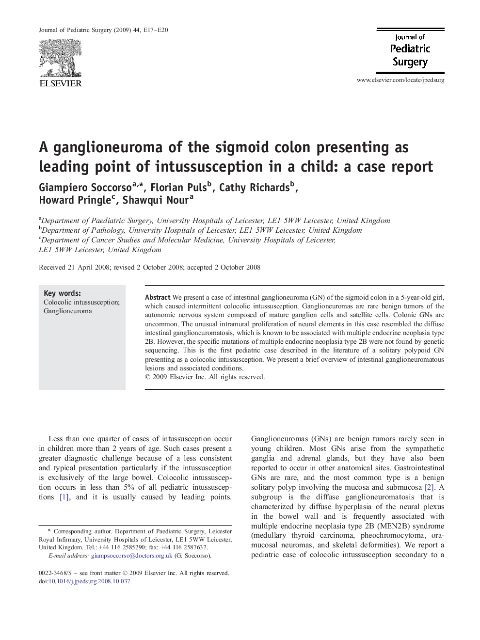 A ganglioneuroma of the sigmoid colon presenting as leading point of intussusception in a child: a case report