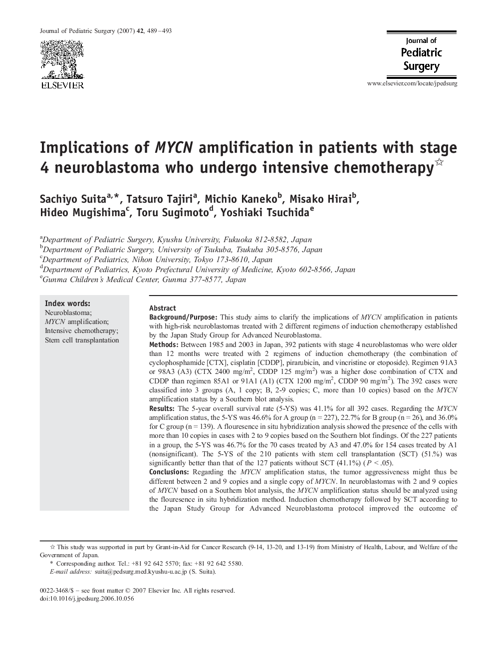 Implications of MYCN amplification in patients with stage 4 neuroblastoma who undergo intensive chemotherapy 