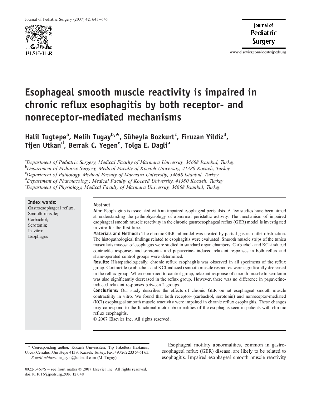 Esophageal smooth muscle reactivity is impaired in chronic reflux esophagitis by both receptor- and nonreceptor-mediated mechanisms