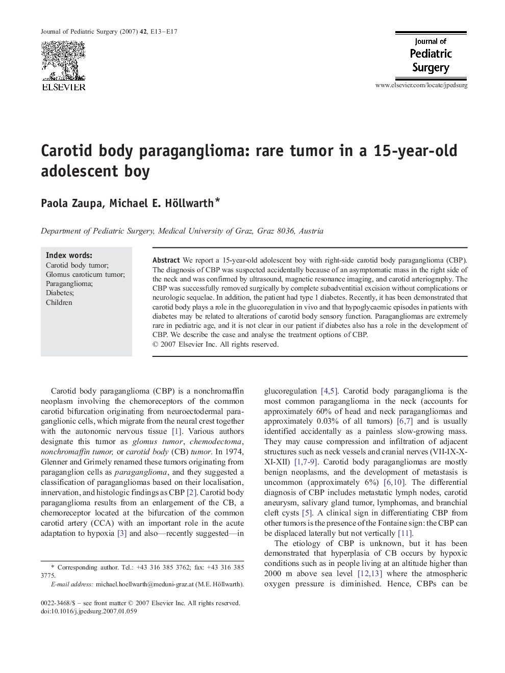 Carotid body paraganglioma: rare tumor in a 15-year-old adolescent boy