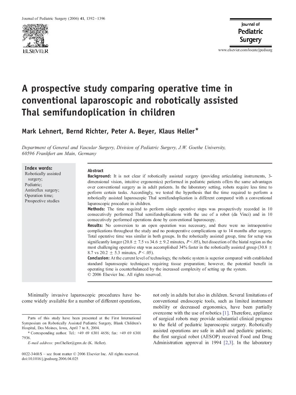 A prospective study comparing operative time in conventional laparoscopic and robotically assisted Thal semifundoplication in children