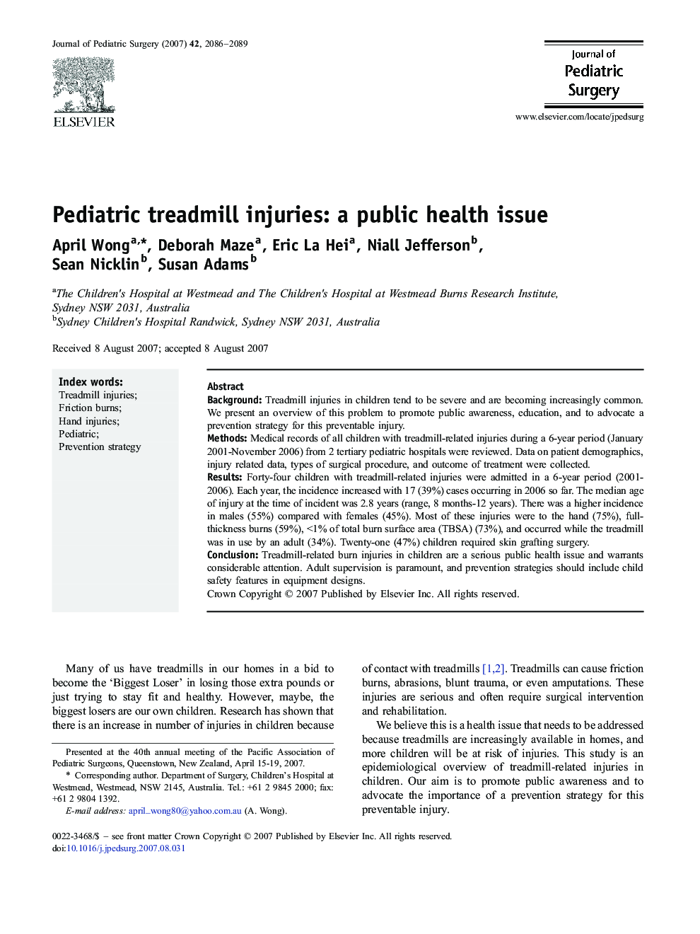 Pediatric treadmill injuries: a public health issue 