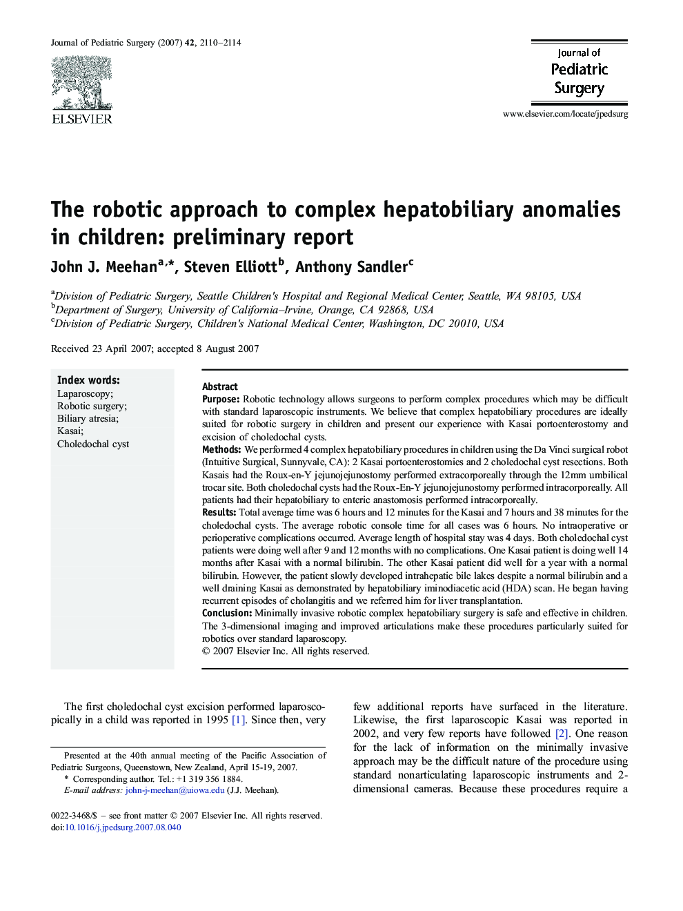 The robotic approach to complex hepatobiliary anomalies in children: preliminary report 