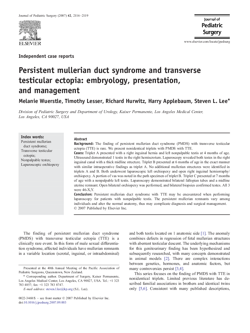 Persistent mullerian duct syndrome and transverse testicular ectopia: embryology, presentation, and management 