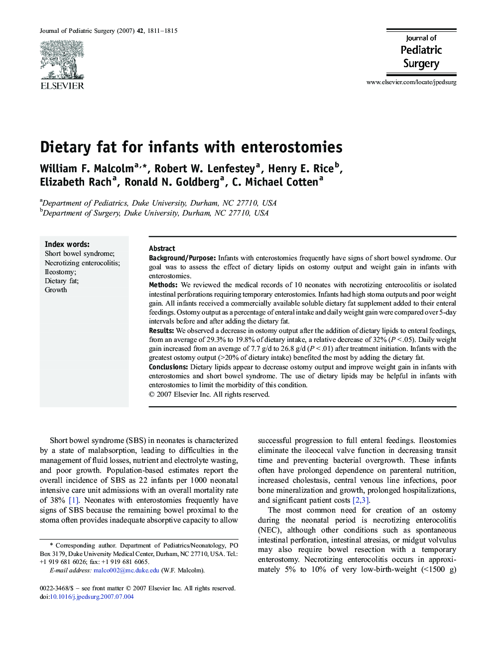 Dietary fat for infants with enterostomies