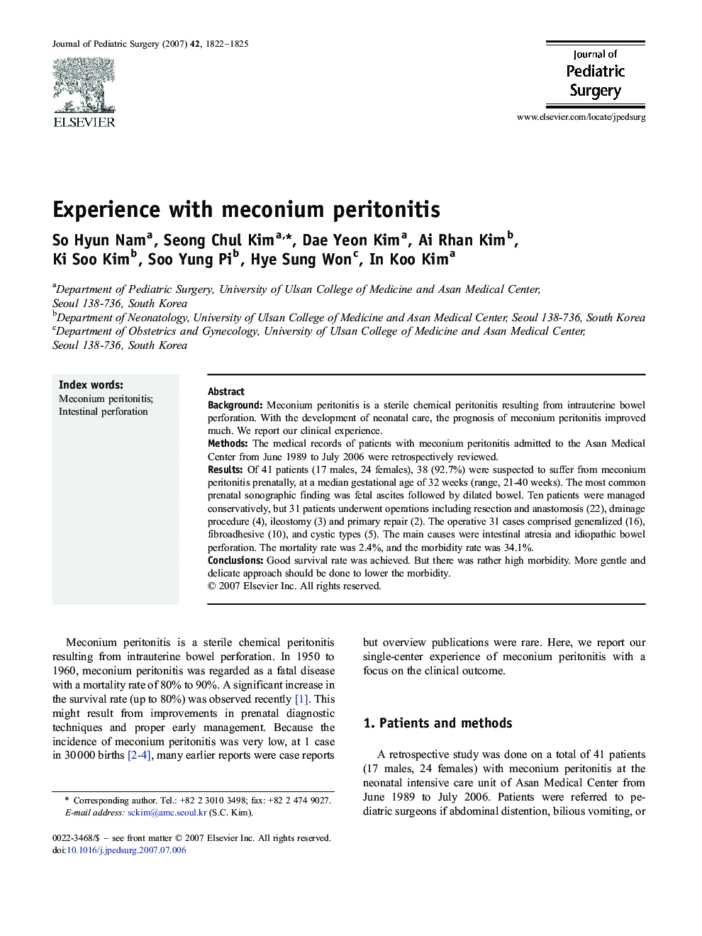 Experience with meconium peritonitis