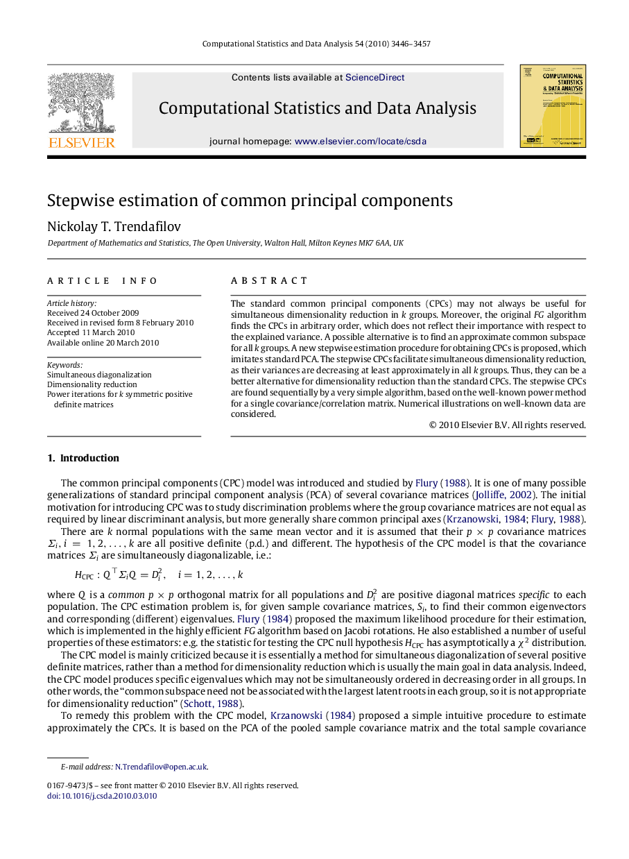 Stepwise estimation of common principal components