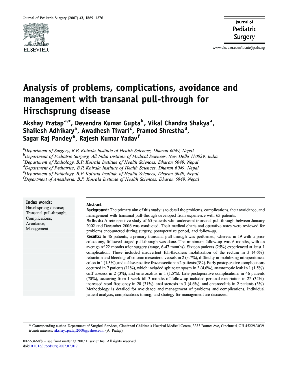 Analysis of problems, complications, avoidance and management with transanal pull-through for Hirschsprung disease