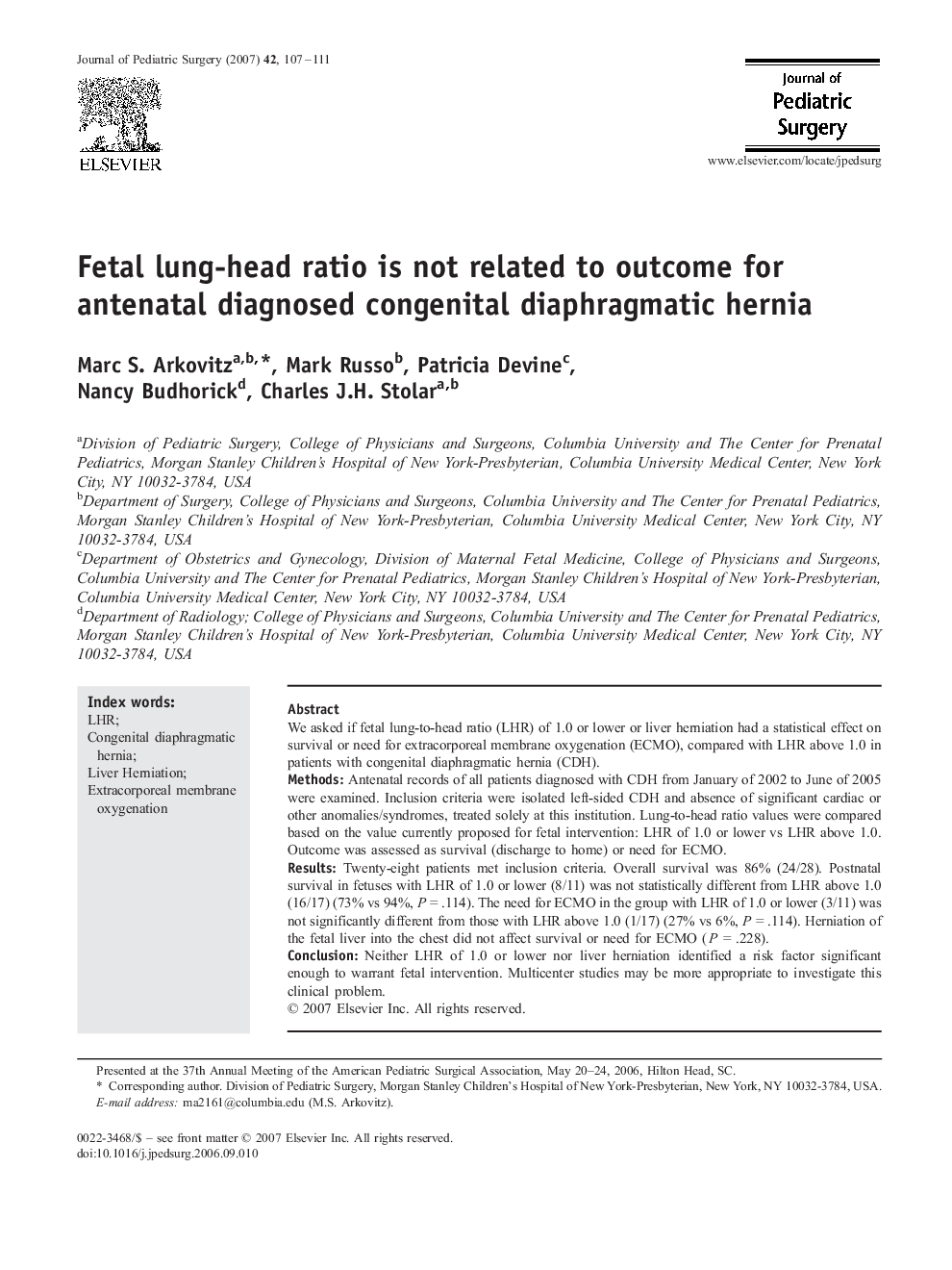 Fetal lung-head ratio is not related to outcome for antenatal diagnosed congenital diaphragmatic hernia 