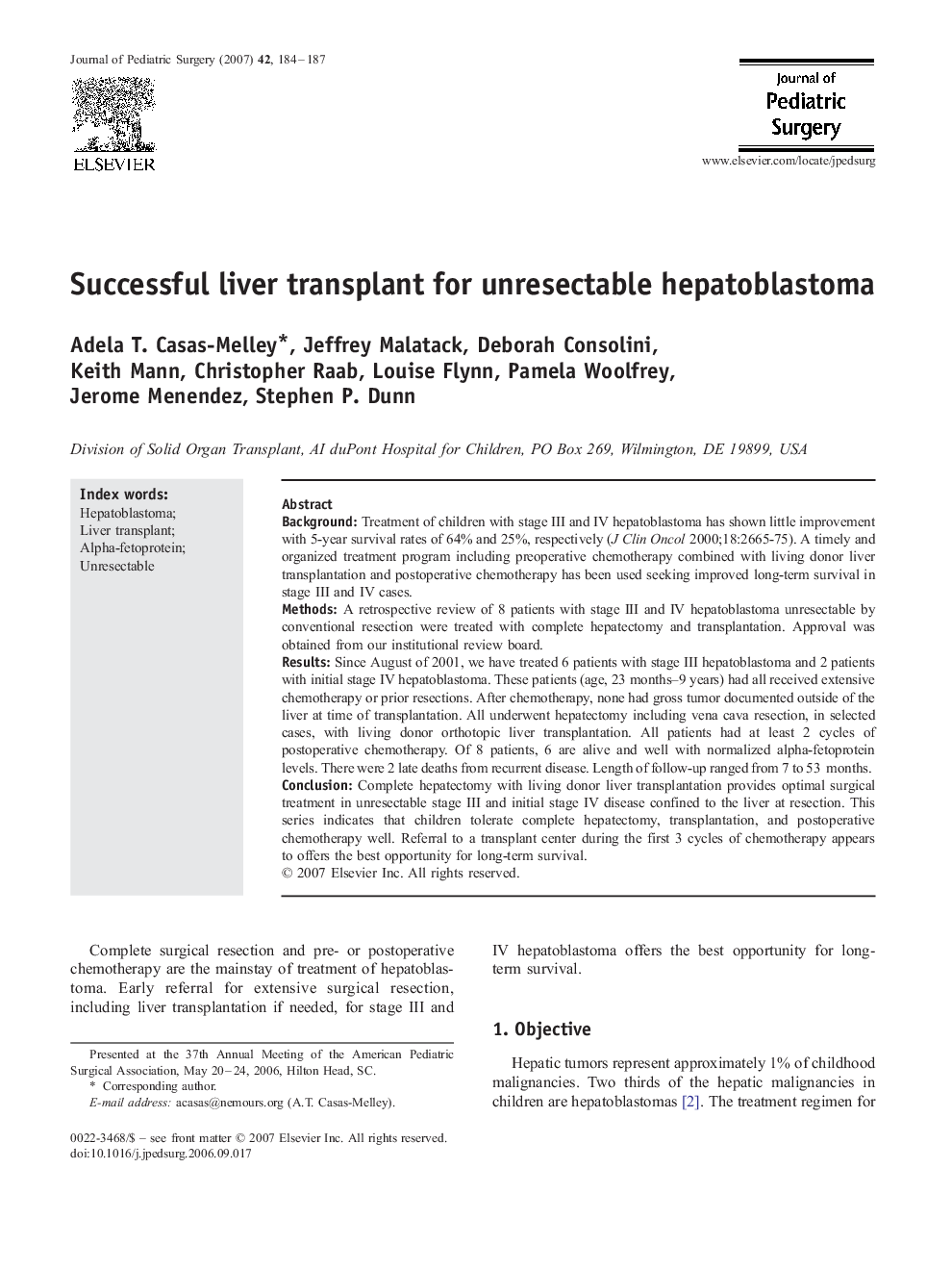 Successful liver transplant for unresectable hepatoblastoma 