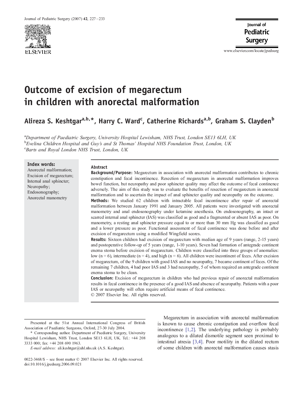 Outcome of excision of megarectum in children with anorectal malformation