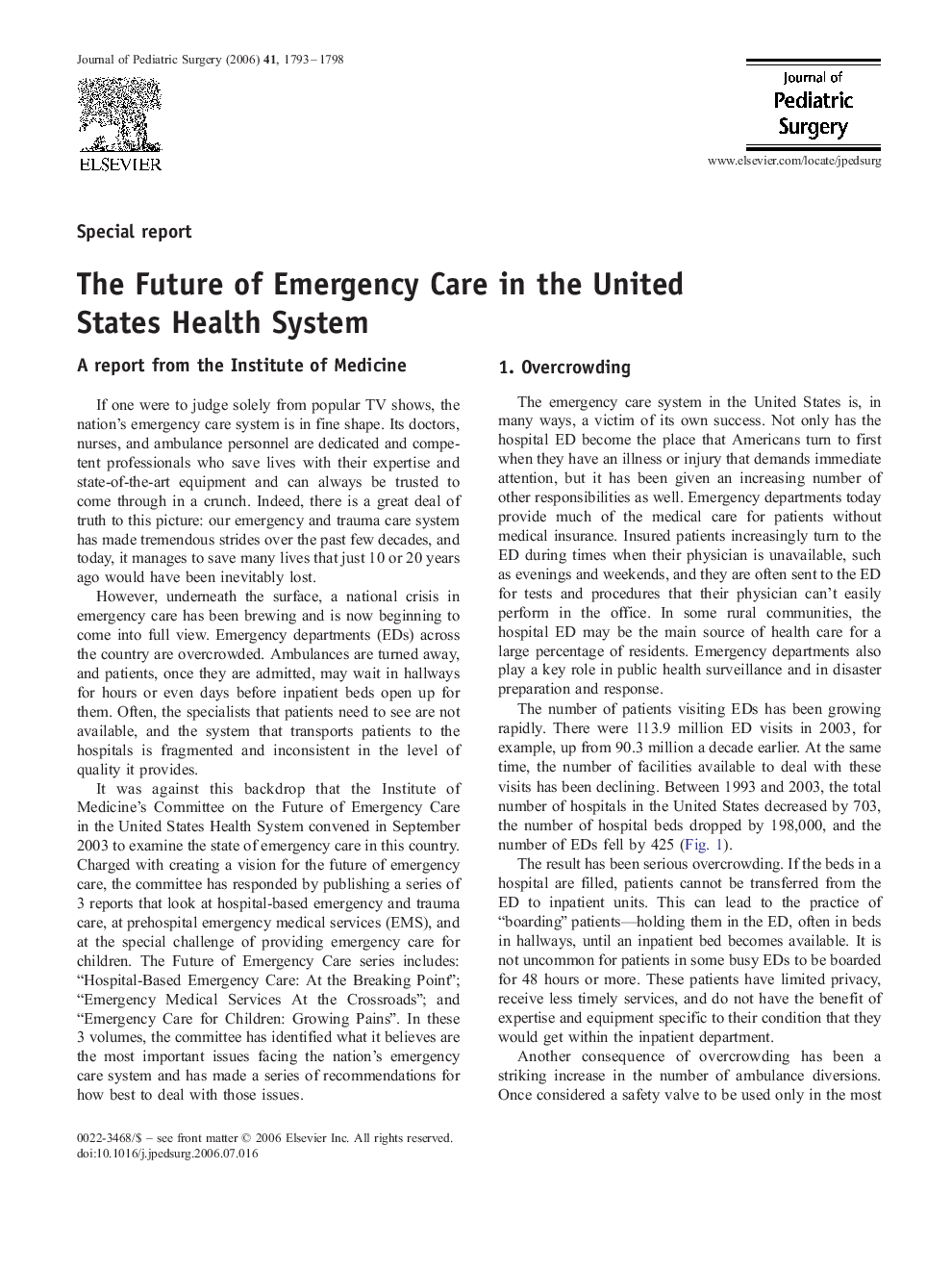 The Future of Emergency Care in the United States Health System