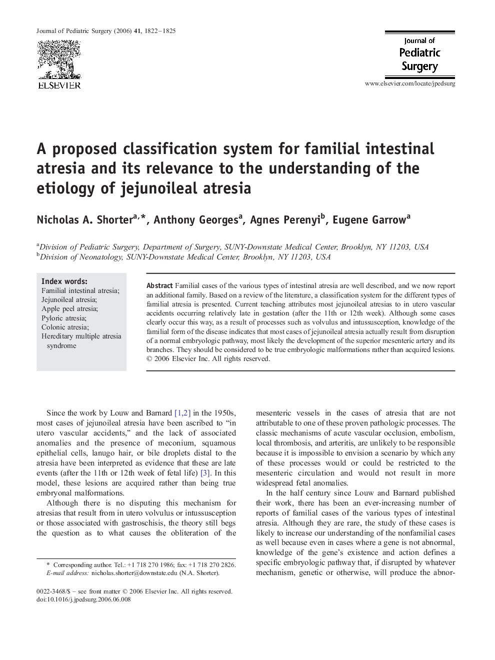 A proposed classification system for familial intestinal atresia and its relevance to the understanding of the etiology of jejunoileal atresia