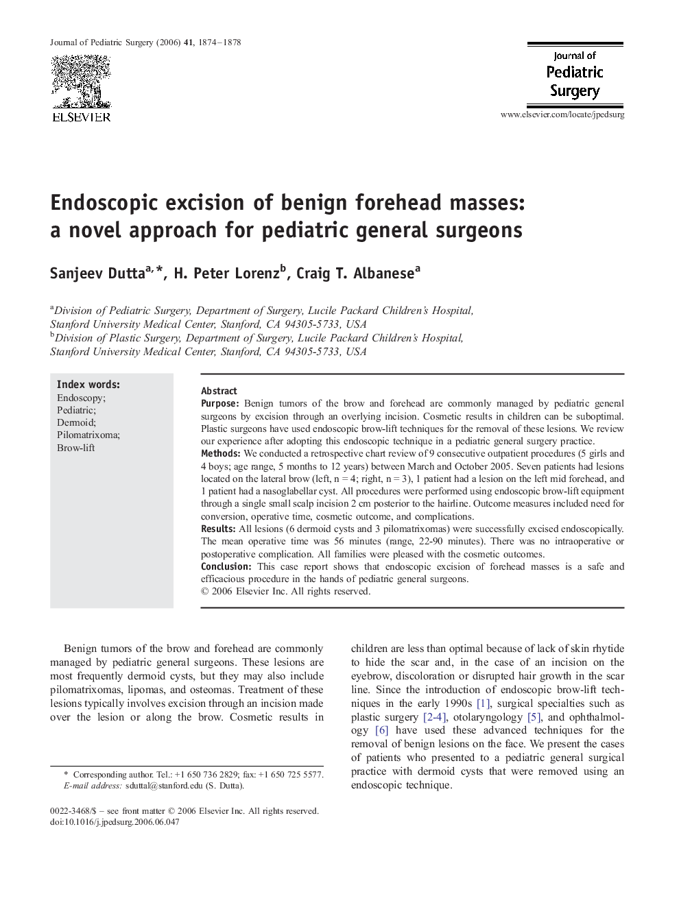 Endoscopic excision of benign forehead masses: a novel approach for pediatric general surgeons