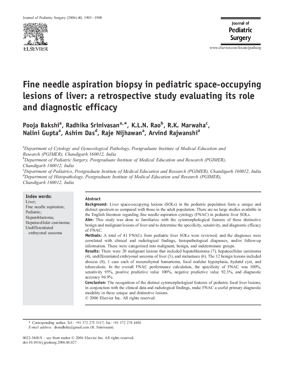 Fine needle aspiration biopsy in pediatric space-occupying lesions of liver: a retrospective study evaluating its role and diagnostic efficacy