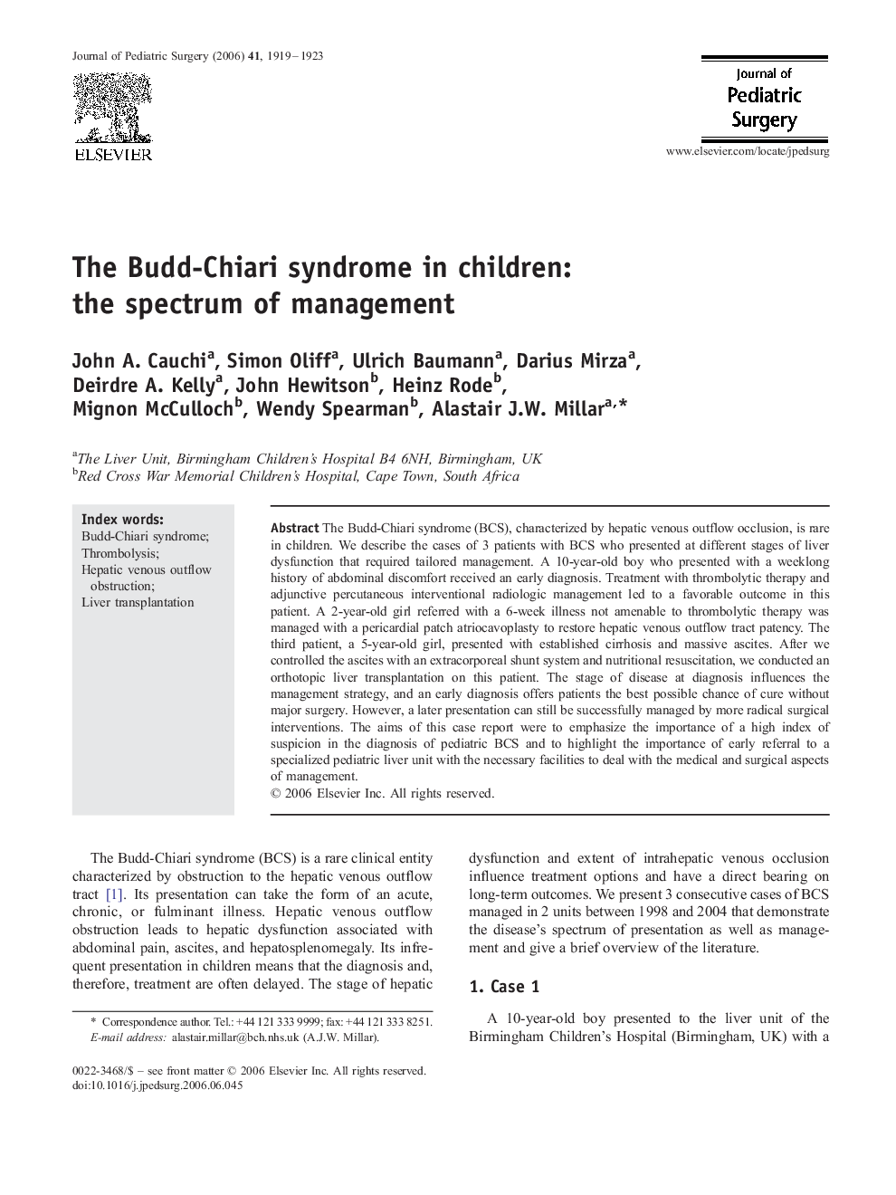 The Budd-Chiari syndrome in children: the spectrum of management