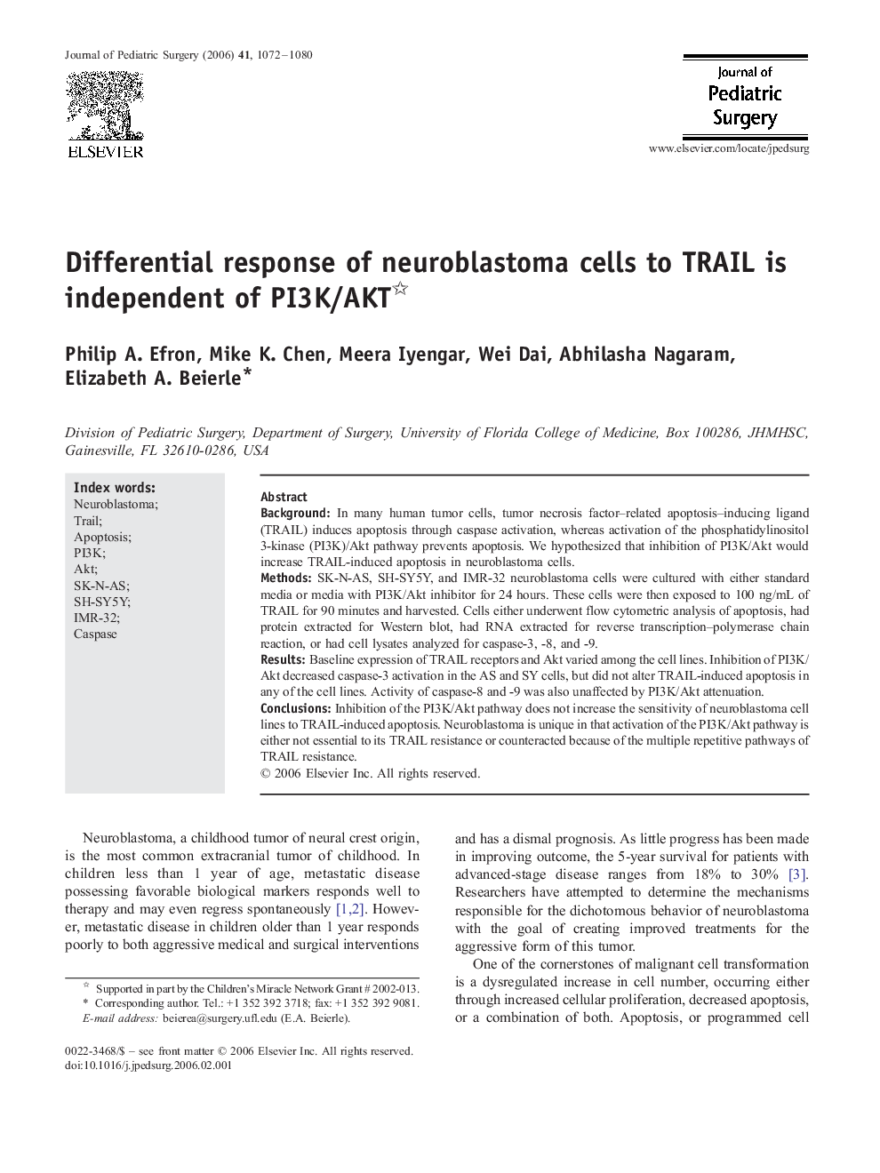 Differential response of neuroblastoma cells to TRAIL is independent of PI3K/AKT