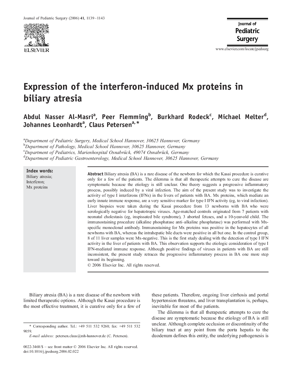 Expression of the interferon-induced Mx proteins in biliary atresia