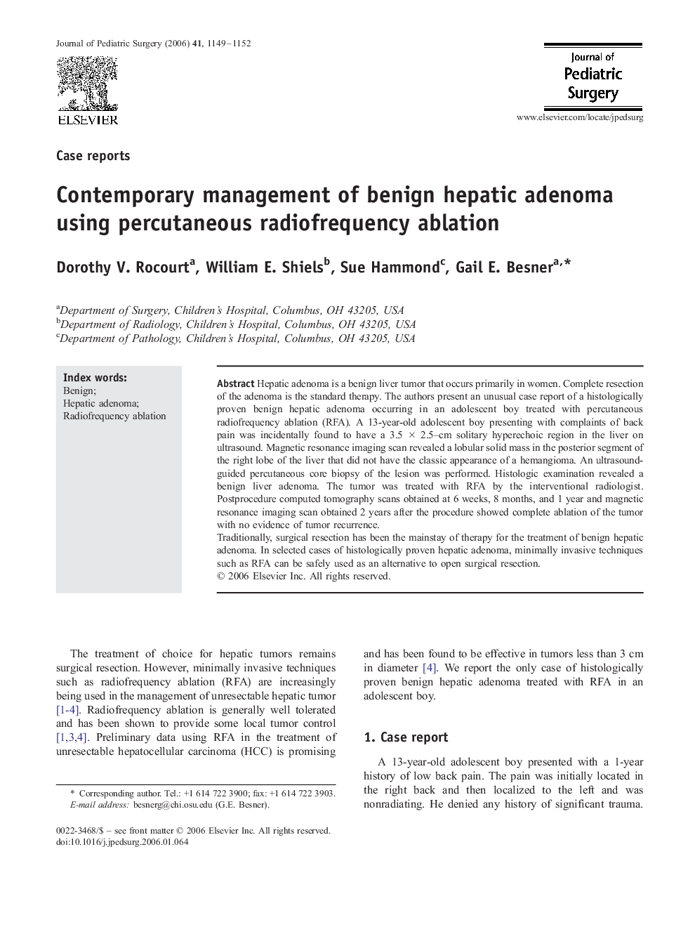 Contemporary management of benign hepatic adenoma using percutaneous radiofrequency ablation