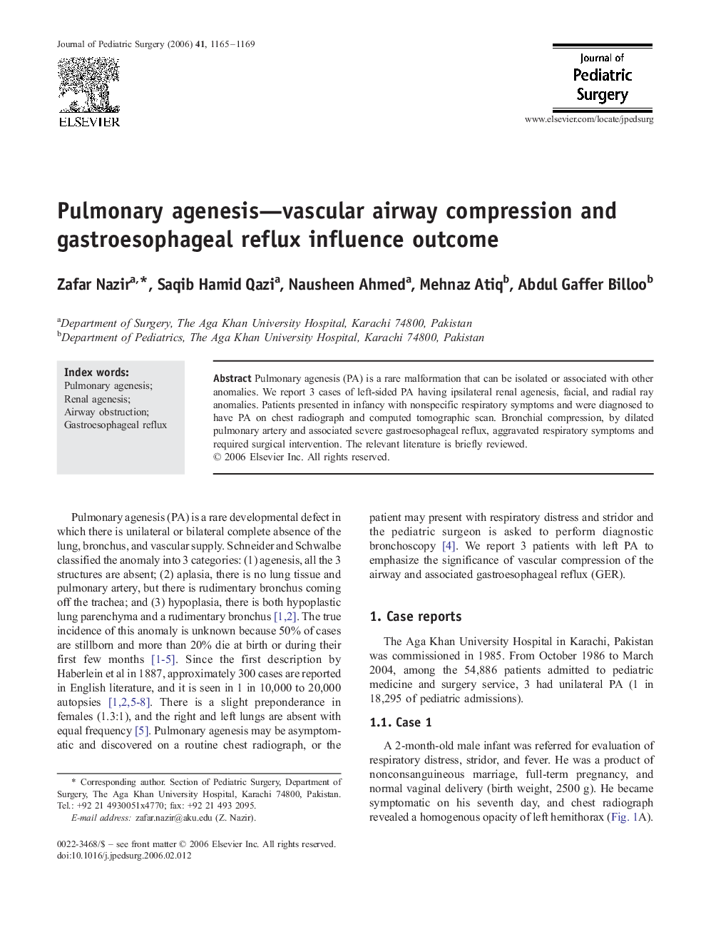 Pulmonary agenesis—vascular airway compression and gastroesophageal reflux influence outcome