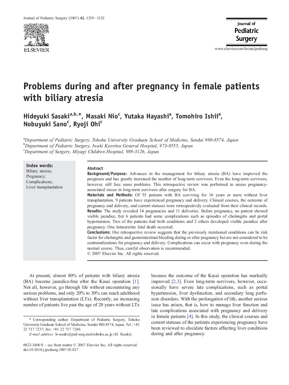 Problems during and after pregnancy in female patients with biliary atresia