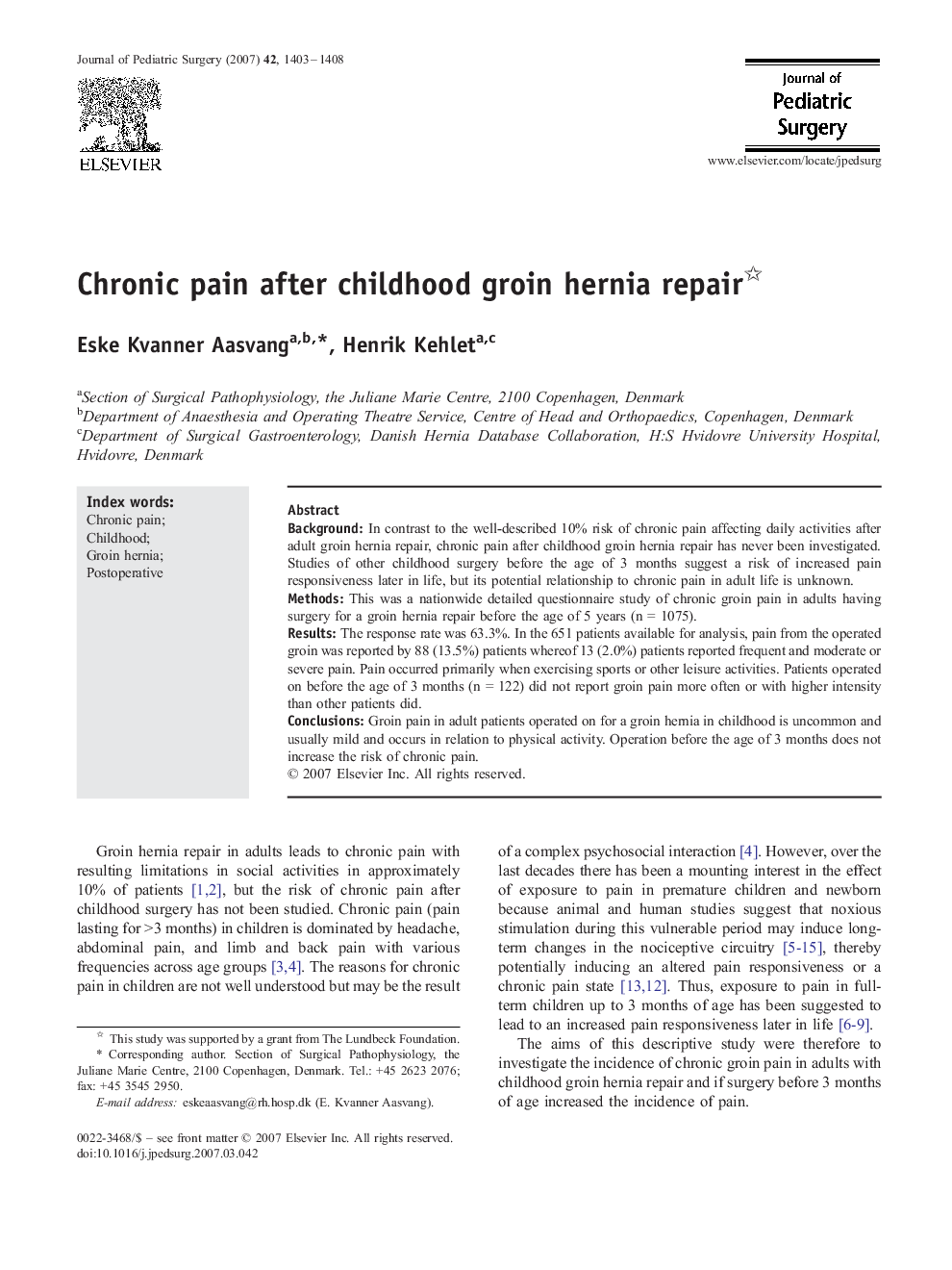 Chronic pain after childhood groin hernia repair 