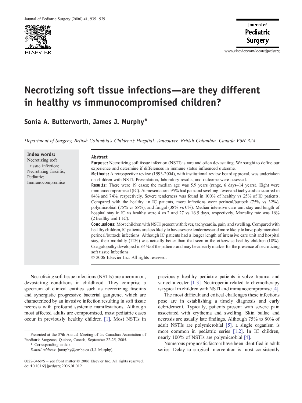 Necrotizing soft tissue infections—are they different in healthy vs immunocompromised children? 