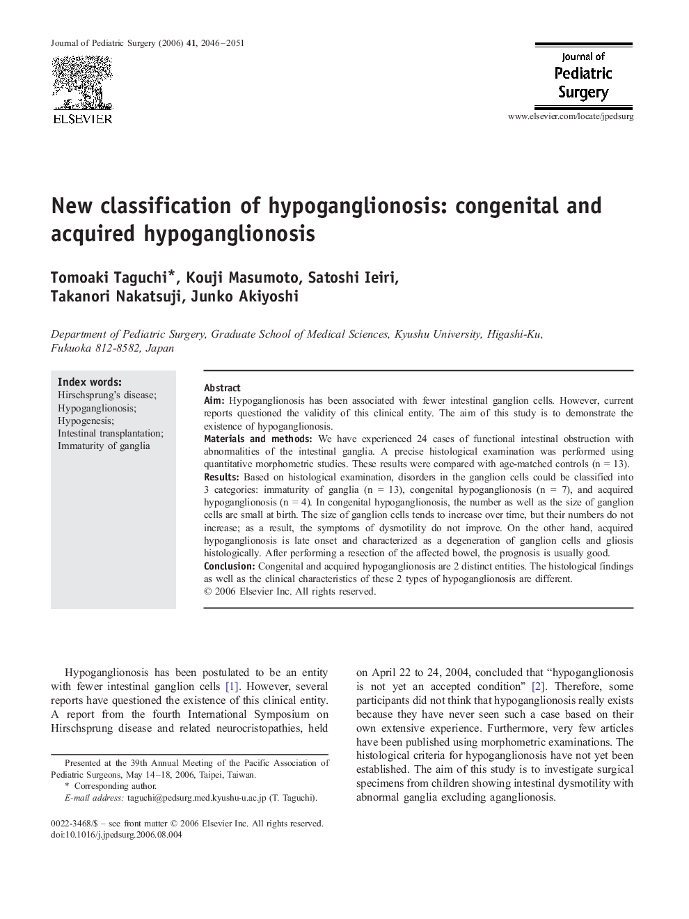New classification of hypoganglionosis: congenital and acquired hypoganglionosis 