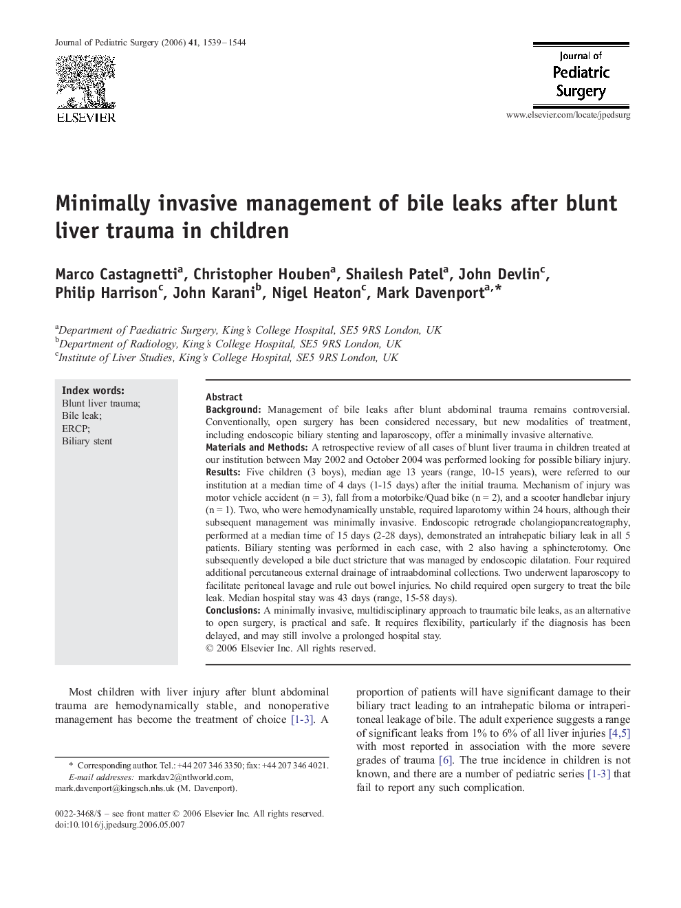 Minimally invasive management of bile leaks after blunt liver trauma in children