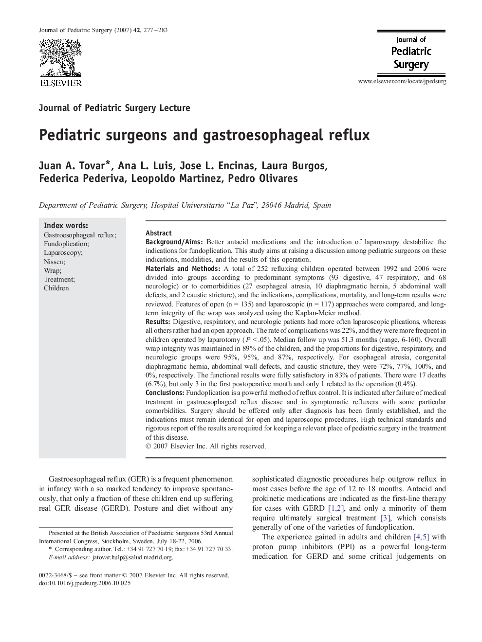 Pediatric surgeons and gastroesophageal reflux 