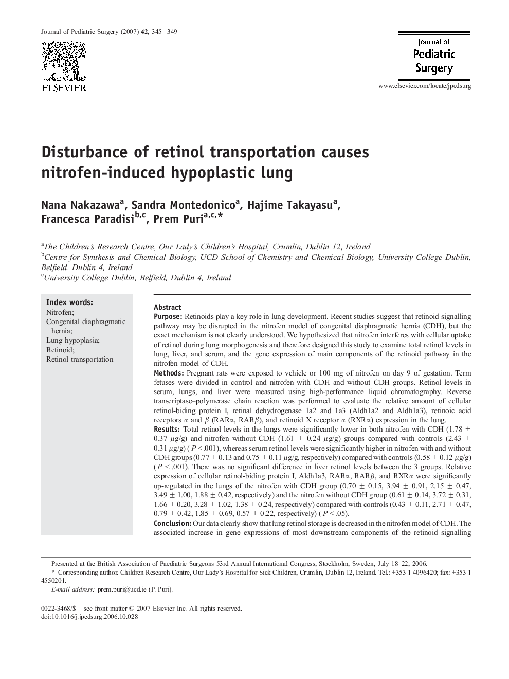 Disturbance of retinol transportation causes nitrofen-induced hypoplastic lung 