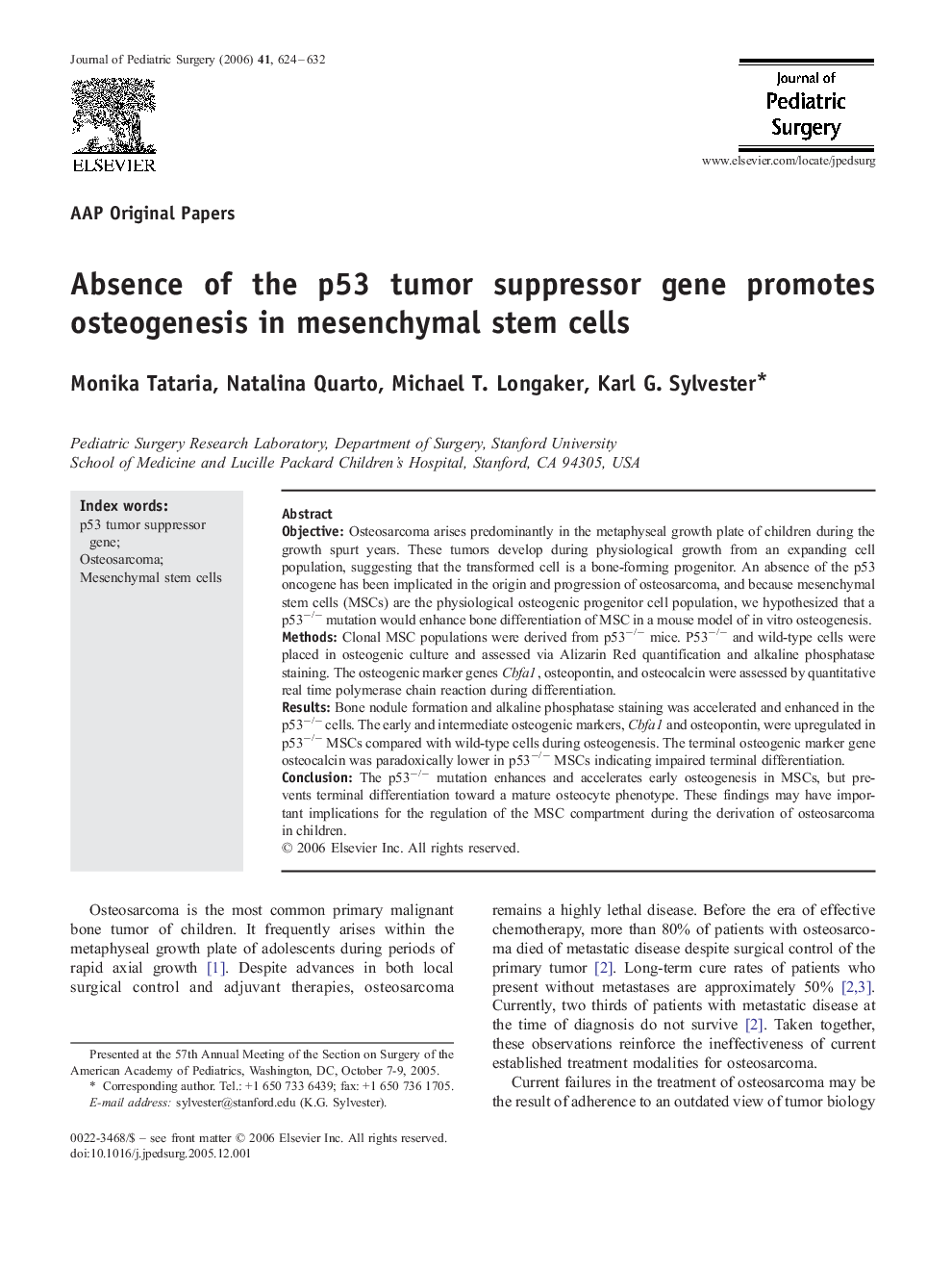 Absence of the p53 tumor suppressor gene promotes osteogenesis in mesenchymal stem cells 