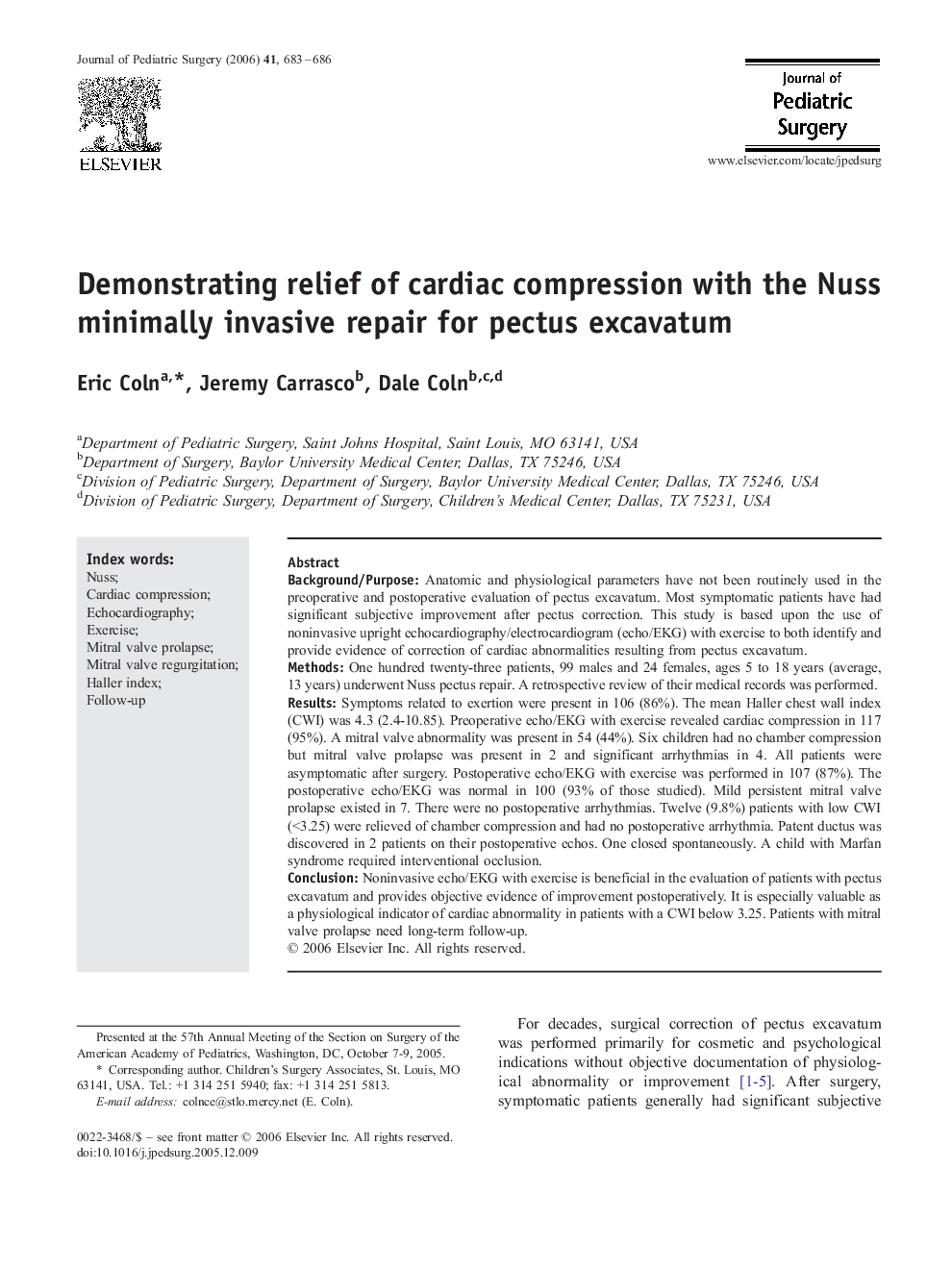 Demonstrating relief of cardiac compression with the Nuss minimally invasive repair for pectus excavatum 