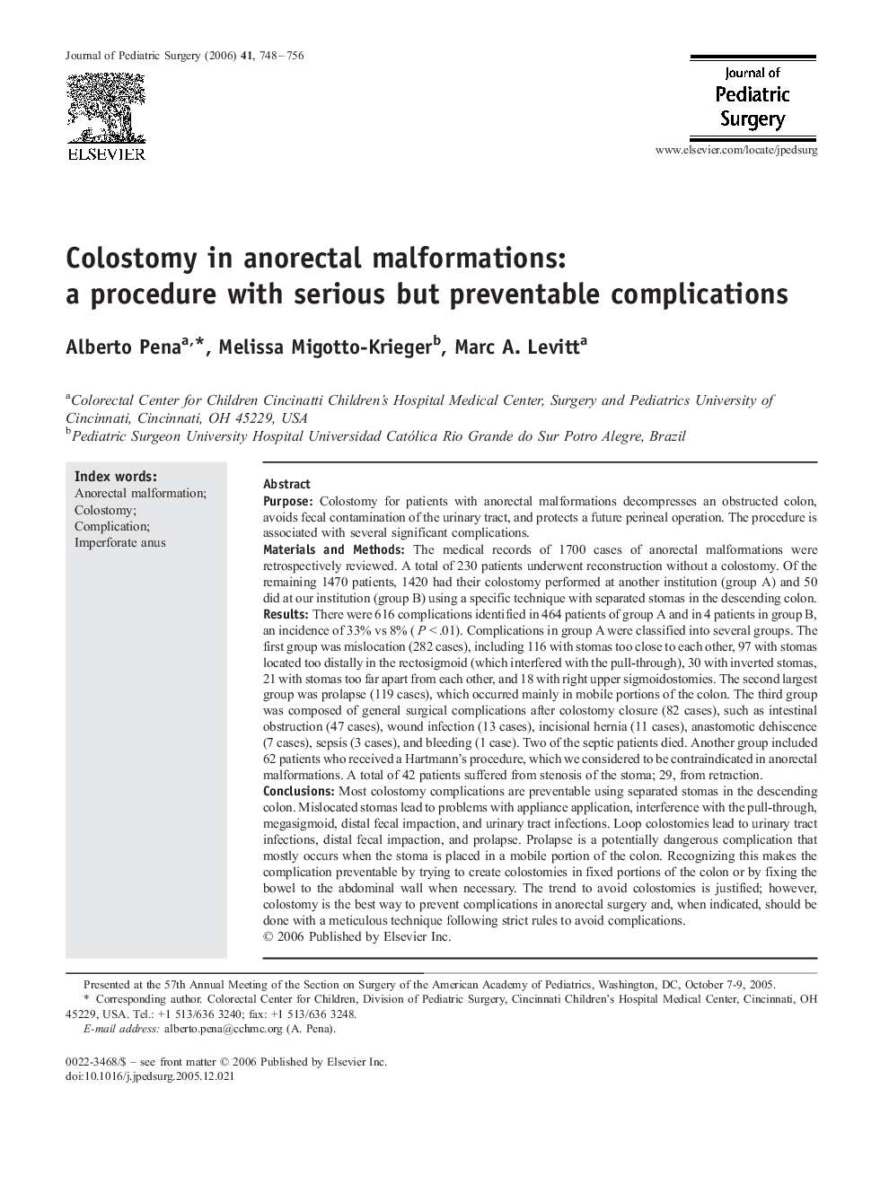 Colostomy in anorectal malformations: a procedure with serious but preventable complications 