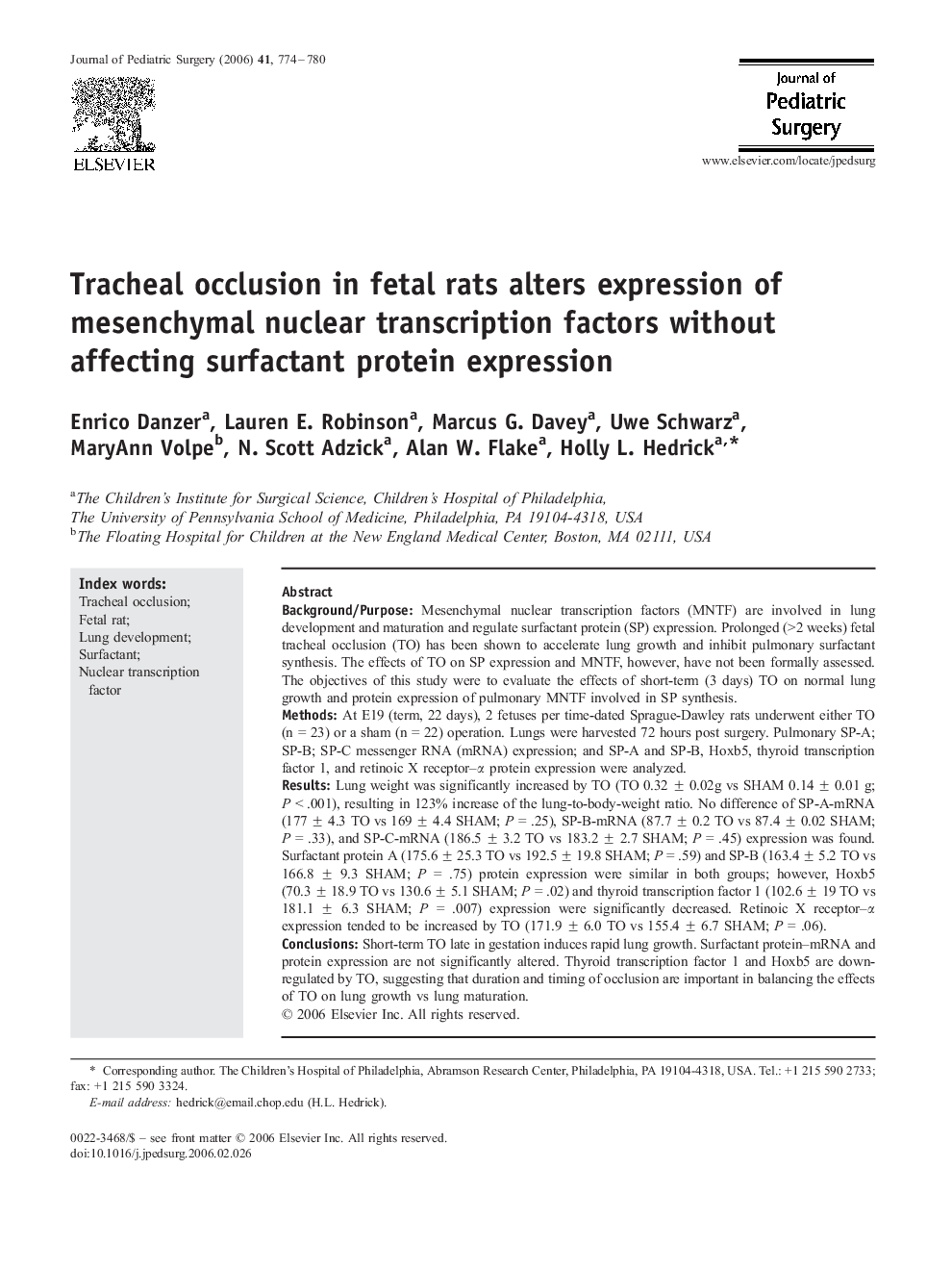 Tracheal occlusion in fetal rats alters expression of mesenchymal nuclear transcription factors without affecting surfactant protein expression