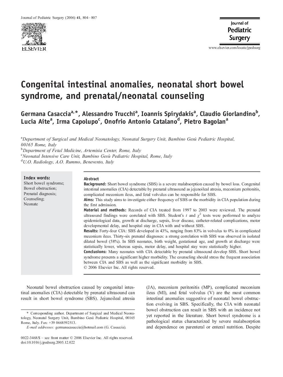 Congenital intestinal anomalies, neonatal short bowel syndrome, and prenatal/neonatal counseling